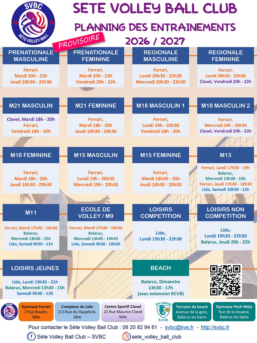 planning des entraînements