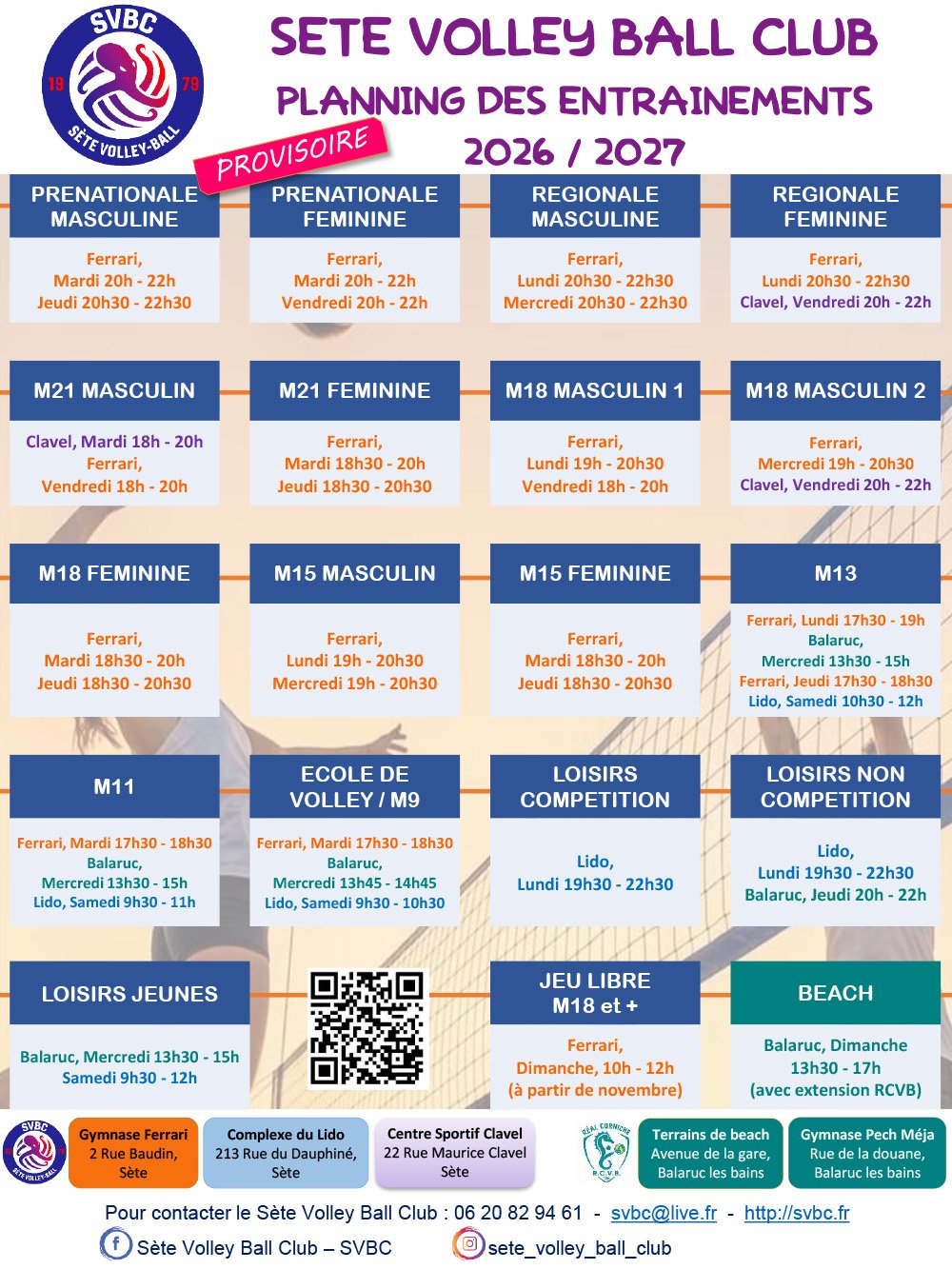planning des entraînements